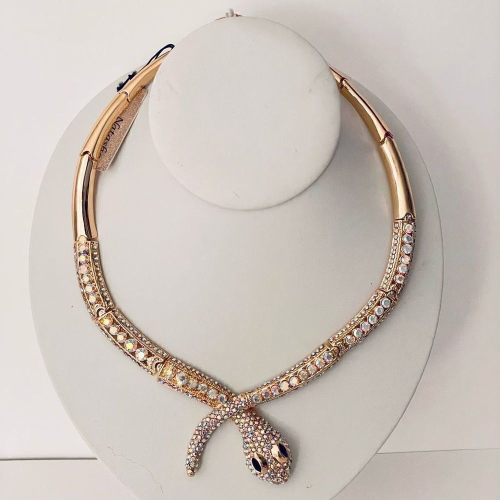 NWT Gorgeous Natasha Gold Tone White Crystals Snake Choker Necklace